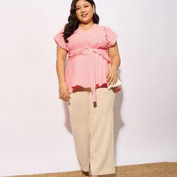 SASSAFRAS Curve Plus Size V-Neck Flutter Sleeve Georgette Top image 5