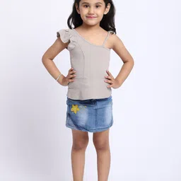 ELEVANTO Girls Grey Solid One Shoulder Peplum Top image 3