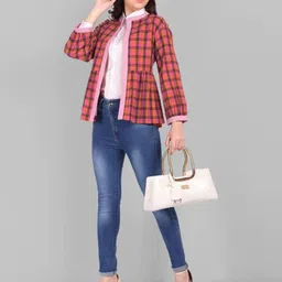 Mera Rang Checked Cotton Open Front Shrug image 4