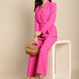 BLANC9 Shoulder Straps Crop Top With Palazzos & Shawl Neck blazer-image-74