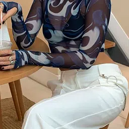 StyleCast x Revolte Printed Net Styled Back Top image 2
