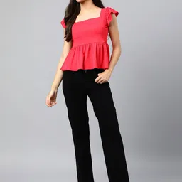 Xpose Square Neck Flutter Sleeves Peplum Top image 5