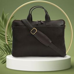 OLIVE MIST Unisex Textured Leather Laptop Bag-image-71
