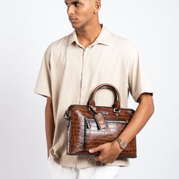 Eske Men Tan Textured Leather Laptop Bag-picture-20