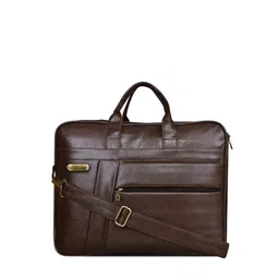 LOREM Unisex Coffee Brown Textured Faux Leather 10L Laptop Bag-14