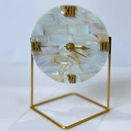 HOMEARTE Off White & Gold Toned Mother of Pearl Round Table Clock-22