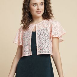 UnaOne Self Design Lace Open Front Pure Cotton Shrug-17