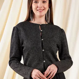 Kibo Self Design Sparkly Crop Shrug-11
