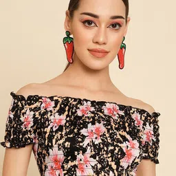 TANDUL Floral Print Off-Shoulder Bardot Crop Top-picture-32