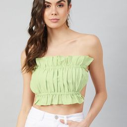 Athena Women Green Linen Tube Crop Top-image-111