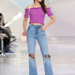 Martini Smocked Off-Shoulder Bardot Crop Top-image-47