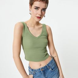 Koton V-Neck Sleeveless Cotton Crop Top-image-73