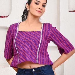Indi INSIDE Geometric Printed Embroidered Cotton Crop Top-16