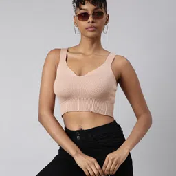SHOWOFF Striped Shoulder Straps Fitted Crop Top-image-83