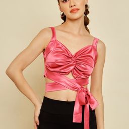 TANDUL Solid Twisted Shoulder Straps Crop Top-image-13