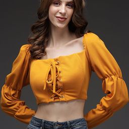 TANDUL Tie-Up Puff Sleeve Crop Top-image-84