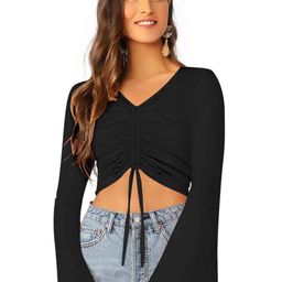 Sitanjali Bell Sleeve Ruched Crop Top-image-2