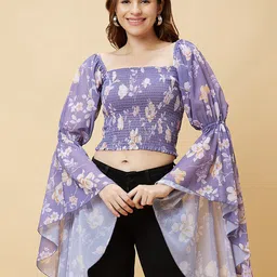 Globus Floral Print Bell Sleeve Crop Top-image-20