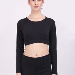 EVERDION Black Ribbed Pure Cotton Sports Crop Top-image-3