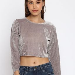 Mayra Grey Back Cut Out Velvet Crop Top-image-25