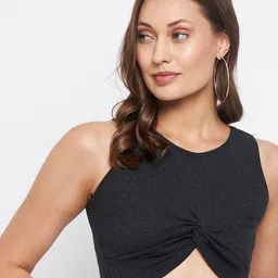 LE BOURGEOIS Women Charcoal Grey Solid Round Bralette Crop Top-image-90