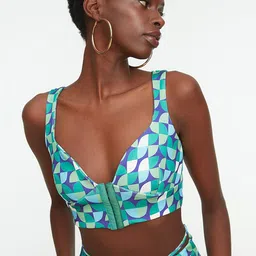 Trendyol Women Green & Purple Printed Sleeveless Bralette Crop Top-picture-18
