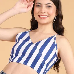 Popwings Vertical Striped V-Neck Shoulder Straps Cut Out Crop Wrap Top-58