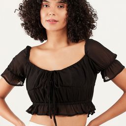 Athena Puff Sleeves Gathered Detailed Cinched Waist Crop Top-image-93