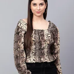 Tulip Eden Animal Printed Cinched Waist Crop Top-image-17