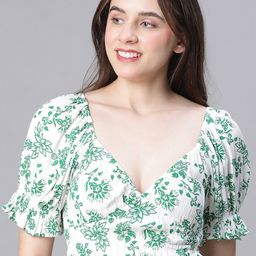 Oxolloxo Floral Printed Bell Sleeve Crepe Crop Top-picture-18