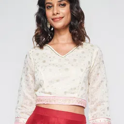 Global Desi V Neck Floral Print Sequined Styled Back Crop Top-picture-25