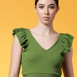 Oomph! V-Neck Ruffles Styled Back Crop Top-picture-12