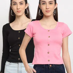 Miaz Lifestyle Woman Pack of 2 Black & Pink Regular Crop Top-image-23