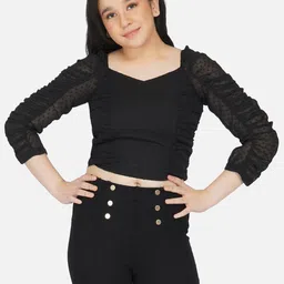 Antheaa Black Sweetheart Neck Chiffon Crop Top-picture-32