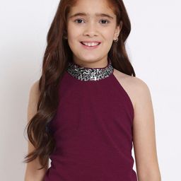 studio rasa Girls Halter Neck Sequined Top-image-75