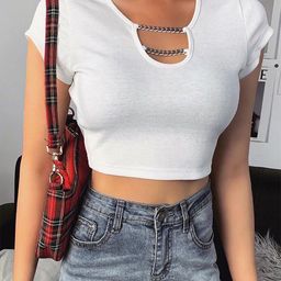 Stylecast X Slyck White Keyhole Neck Fitted Crop Top-30