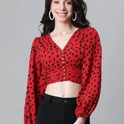 Oxolloxo Abstract Printed Puff Sleeves Crop Corset Top-picture-24