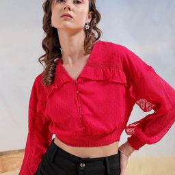 Freehand by The Indian Garage Co Self Design Blouson Crop Top-picture-20