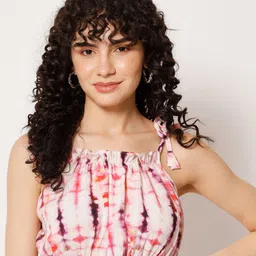 Shopping Queen Tie and Dye Shoulder Straps Blouson Crop Top-image-62