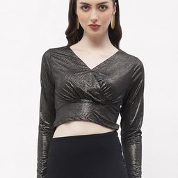 Madame V-Neck Regular Sleeves Opaque Wrap Crop Top-picture-42