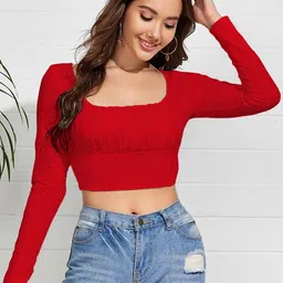 BAESD Square Neck Long Sleeves Gathered Crop Top-picture-26