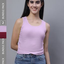 FBAR Pack Of 2 Rib Round Neck Cotton Tops-image-77