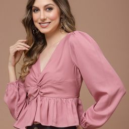 KASSUALLY Front Knot Peplum Feminine Frills Top-image-2