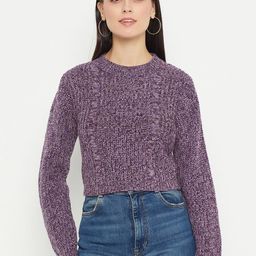 CREATIVE LINE Self Designed Round Neck Woollen Crop Pullover-12