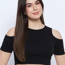 Mayra Ribbed Round Neck Cold-Shoulder Sleeves Fitted Crop Top-picture-37