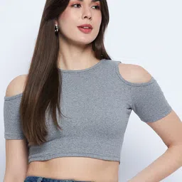Mayra Round Neck Cold-Shoulder Crop Fitted Top-picture-15