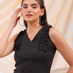 Freehand by The Indian Garage Co Solid V-Neck Sleeveless Crop Top-image-83