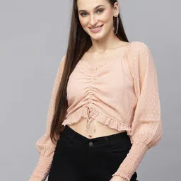 aayu Self design Ruched Tie-Ups Georgette Crop Top-picture-52