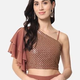 BAESD Embellished One Shoulder Flutter Sleeves Georgette Crop Top-image-11