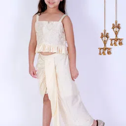 VASTRAMAY Girls Cream Embroidered Sequinned Ready To Wear Lehenga Choli-picture-55